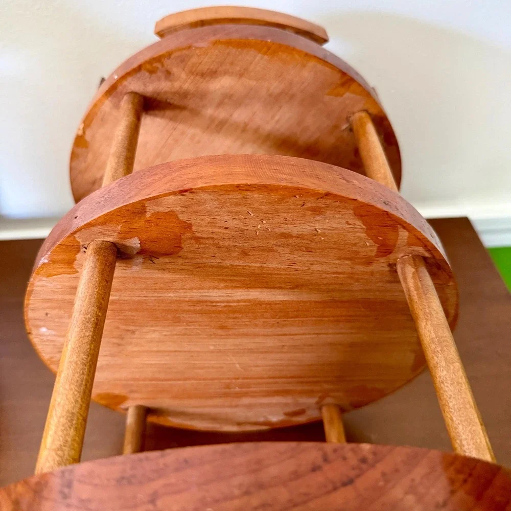 Vintage MCM Wooden Lazy Susan Turntable Kitchen Organizer with Rails 12.5